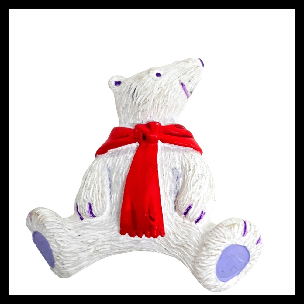 Vintage Brooch White Bear Red Scarf‎ Ceramic Holiday Christmas